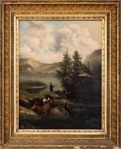 American School Hunting Scene Oil on Canvas