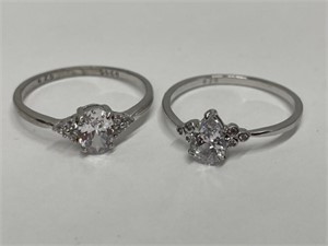 2x 925 Silver Rings with Clear Cut Set Stones