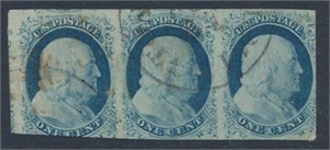 USA #9 STRIP OF 3 USED AVE-VF