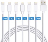 NEW (3FT) 6 PK iPhone Charger Cord No Block