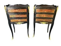 2 FRENCH BULL INLAID 3 DRAWER STANDS