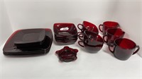 Ruby red set of dishes (setting for 4)+4 extra pcs