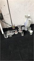 Group of shot glasses and potty vase