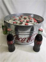 Coca-Cola Tub w/12 Full Bottles & 2 1996 Christmas