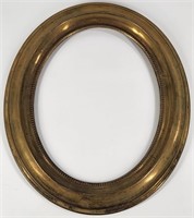 ANTIQUE OVAL BRASS TIN & WOOD PICTURE FRAME