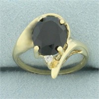 Black Tourmaline and Diamond Ring in 10k Yellow Go