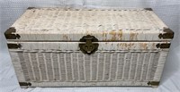 Vintage White Wicker Trunk w/ Brass Accents,