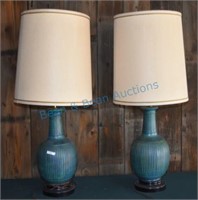 MCM pair art pottery lamps
