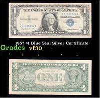 1957 $1 Blue Seal Silver Certificate Grades vf++