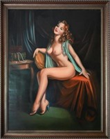 Large Nude Pinup Oil Painting Forrest H. Clough