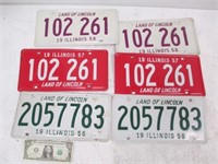 3 Sets of 1950s Illinois License Plates