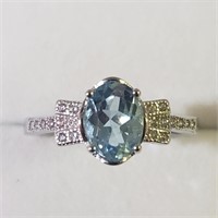 $200 Silver Rhodium Plated Blue Topaz(1.6ct) Ring