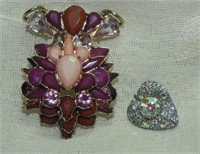 Lg Purple/Pink Pendant, Aurora Borealis Pin