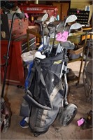 Golf clubs, cart