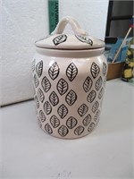 Pottery Cookie Jar with Leaf Pattern 9&1/2"