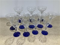 Vintage wine glasses, stemmed clear/ blue glass