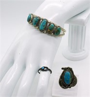 Sterling Turquoise Bracelet & Rings