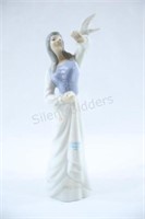 Fine Porcelain Tengra Spain Lady w Bird Figurine