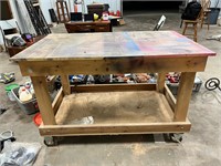 Wooden Work Bench on Wheels (60L x 38D x 38H)