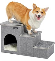 MADE4PETS, PET STAIRS WITH SMALL CUBBY, 27.5 X 12