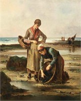 Painting of Women Gathering Oysters by De Montford