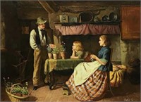 Fine Painting, Interior Scene with Family.