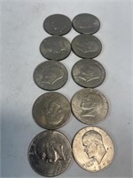 10 Eisenhower Dollars 3 of Which are Bicentennial