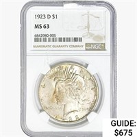1923-D Silver Peace Dollar NGC MS63