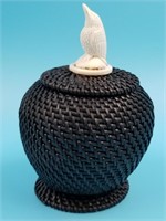 Hand woven lidded baleen basket by Carl Hank with