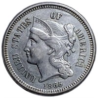 1865 Three Cent Nickel NEARLY UNCIRCULATED