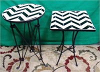 2 BLACK AND WHITE MOSAIC TOP TABLES