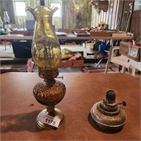 Vintage Amber Glass & Metal Kerosene Lamps