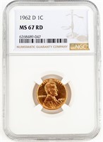 Coin 1962-D Lincoln Cent NGC-MS67 Red