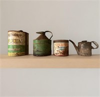4 ASSORTED TINS & OIL POURERS
