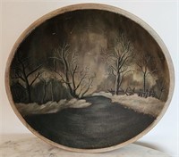 Primitive Painted Wood Oval Dough Bowl