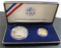 1987 Constitution coins, 1 silver, 1 $5 gold coin