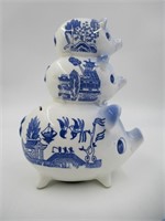Vintage Japanese Blue Willow Stacked Piggy Bank
