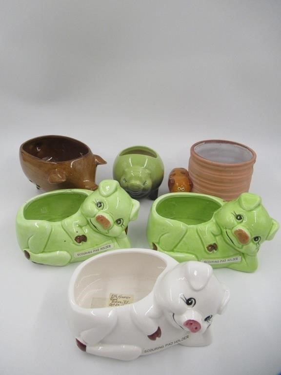 Assorted Pig Themed Planter Lot of (6)