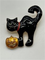 Rare Vintage Halloween Cat & Pumpkin Pin