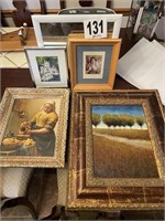 4 Picture Frames W/paintings and Mirror