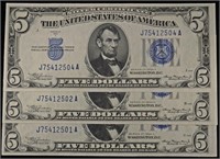 (3) 1934A $5 SILVER CERTIFICATES FR. 1651