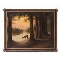 S. McCarthy. Deer in Forest, oil on canvas