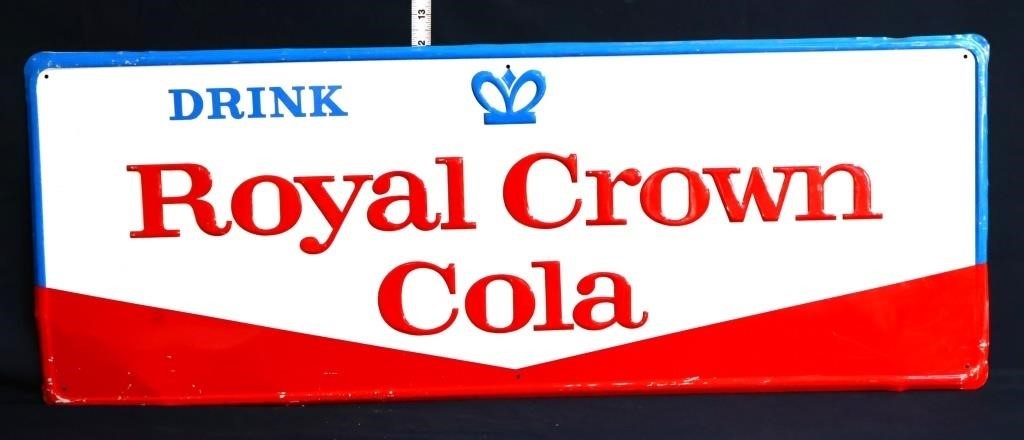 Vntg 32x12 metal embossed Royal Crown Cola sign
