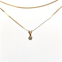 Two 14K Gold Necklaces One Diamond Pendant