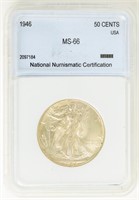 Coin 1946 Walking Liberty Half Dollar-NNC MS66
