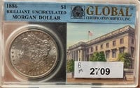 1886 Morgan Silver Dollar GLOBAL Slabbed (BRILL UN