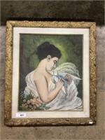 Large French 1855 Gold Framed Woman Print.