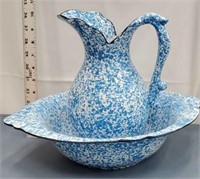 Haeger blue and white pitcher & bowl