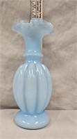 Vintage Fenton Blue Satin Ruffled Edge Melon Vase