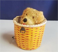 Vintage Wind-Up Toy Dog in Basket working!